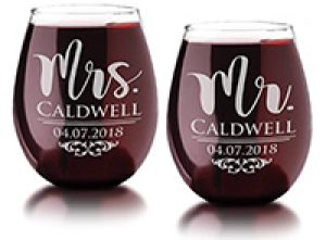 2 Personalized Stemless Wine Glasses for Wedding Gifts